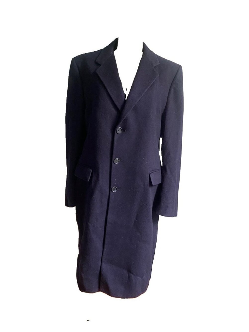 Vintage Pierre Cardin Couture Mens Coat Classic Navy Blue Wool 44R Overcoat